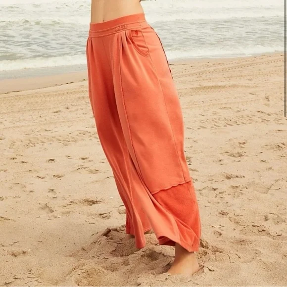 FP Movement Orange Rava Wide Leg Patchwork Terry Pants Medium - Picture 3 of 15